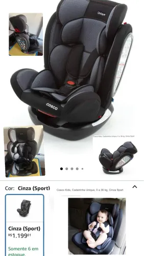 Cosco Kids, Cadeirinha Unique, 0 a 36 kg, Cinza Sport
