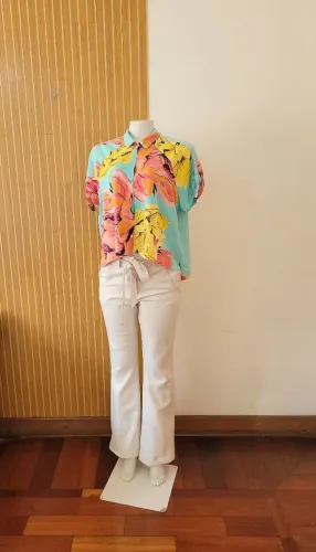 Camisa feminina floral azul tam 40