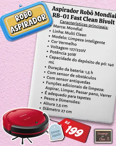 Aspirador Robô Mondia RB-01 Fast Clean Bivolt