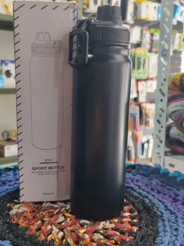 Garrafa Térmica Inox 800ml Sport Bottle Quente e Frio Preta