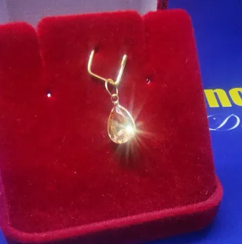 Pingente Gota Cor Champanhe Ouro 18 Kilates Pedra Zircônia 10 mm                          