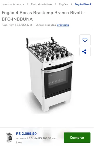 Fogão 4 bocas Brastemp