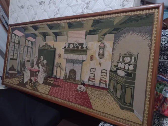Quadro em tapeçaria Aula de costura 