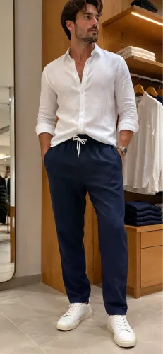 1 Calça de linho masculina Tam G azul marinho última apenas 100,00