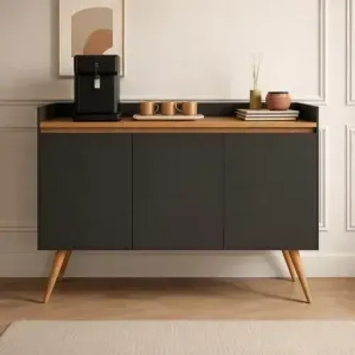 Oferta! Buffet Gold com 3 portas Preto/Mel (Produto Em Estoque)