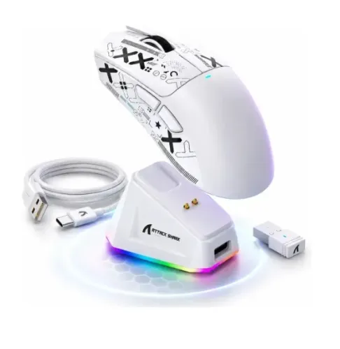 Mouse Para Jogos Sem Fio Attack Shark X11 22k Dpi Rgb Adesivo Antiderrapante Preto Branco