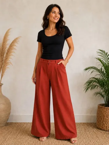 Calça Pantalona C&A Terracota 