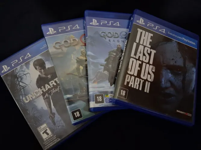 Kit 4 Jogos Ps4 - The last of Us part 2 + Uncharted 4 + God of War (2018) + GOW Ragnarok