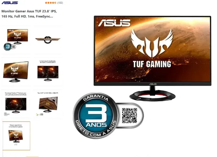 Monitor Gamer Asus TUF 23.8' IPS, 165 Hz