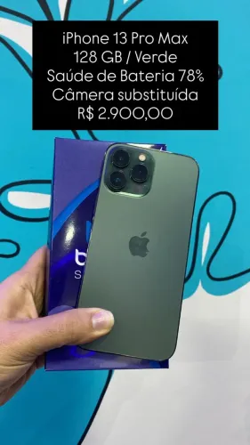 Seminovo: iPhone 13 Pro Max 128GB / Verde / Saude de Bateria 78% / Câmera substituída