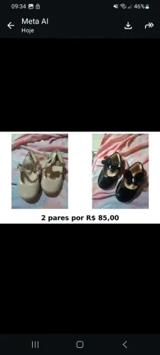 Kit 2 Sapatilhas Infantil Tam 20 Nude e Preta Novas