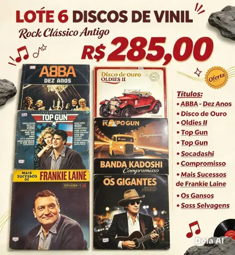 Lote com 6 discos de vinil clássico das antigas
