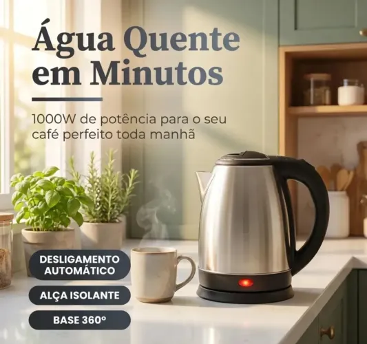 Chaleira Elétrica Inox 1,8 Litros com Desligamento Automático e Base Giratória
