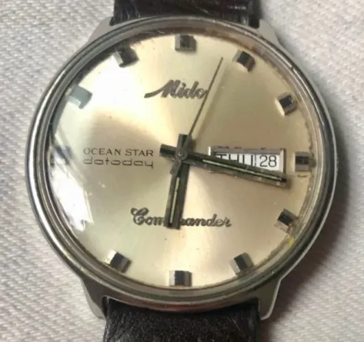 Relógio de pulso maculino vintage, Mido, modelo Ocean Star Datoday Commander, década d