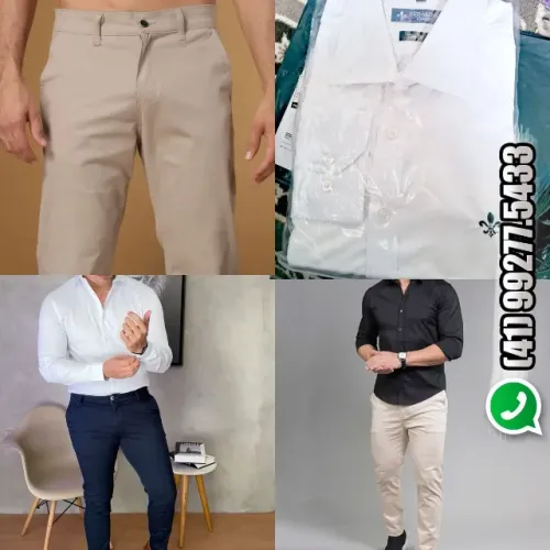 kit Calça Sarja e Camisa Social Masculina, Peças Premium, 2 pçs só $ 144