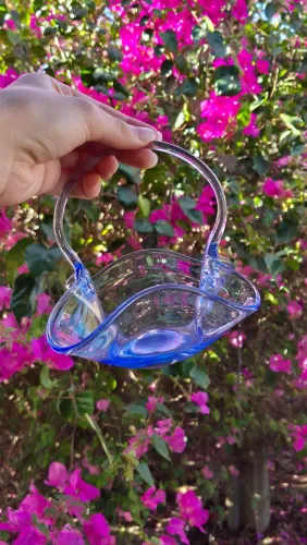 Cestinha em cristal azul LPG Blumenau Vintage