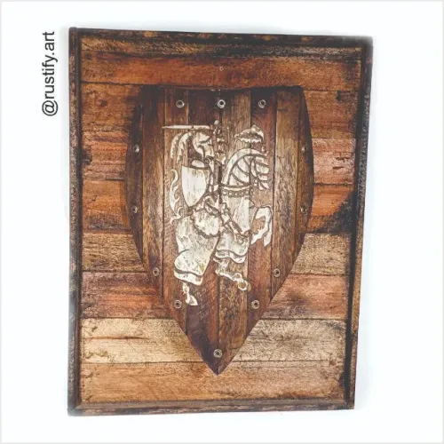 BRASÃO MEDIEVAL EXCLUSIVO EM MADEIRA - PEÇA ARTESANAL ÚNICA PARA DECORAÇÃO