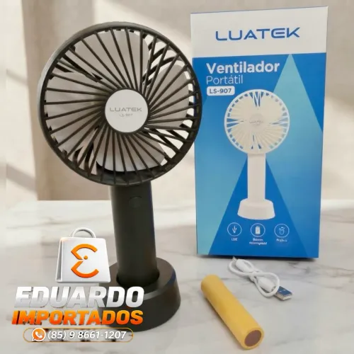 Ventilador de Mão Portátil com Suporte para Mesa, 3 Níveis de Velocidade Recarregável