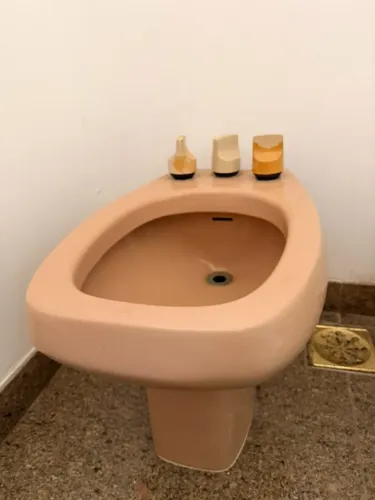 Conjunto Banheiro Celite Bege Rosado Completo - Vaso + Bidê + Bancada em granito