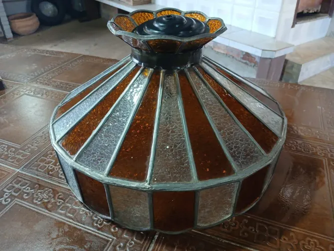 Luminária Antiga Vitral Amarelo e Branco (Usado)