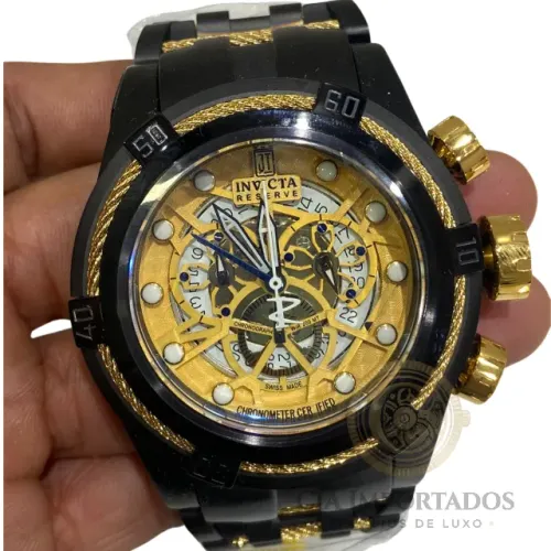 Relógio Invicta Reserve Bolt Zeus Skeleton Dourado Preto Luxo