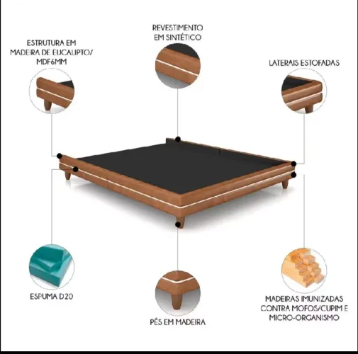 Cama King Base Box 195cm Sintético Caramelo - Mpozenato