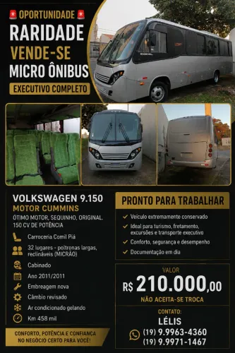 Micro-Ônibus VW 9.150 Comil Piá Executivo 2011 Ar Condicionado 32 Lugares