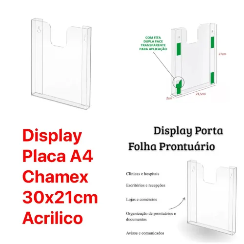 Display Porta Folha Prontuário Parede A4 Acrilico