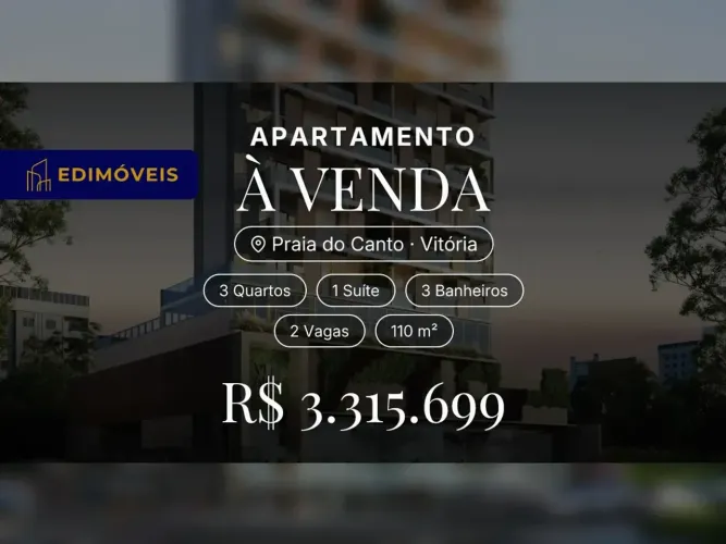 Exclusivo apartamento 3 quartos na Praia do Canto, agende sua visita!