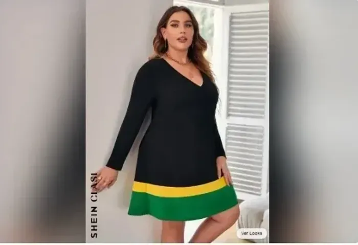 Vestido Plus Size Novo Preto Gola V Tamanho G4 Veste 50 A 56 Vestido para Inverno /Copa
