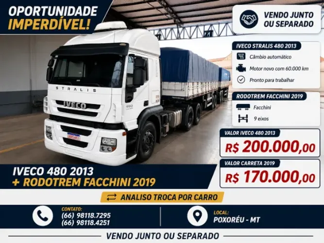 Iveco Stralis 480 2013 6x4 Traçado + Carreta Rodotrem Facchini 2019