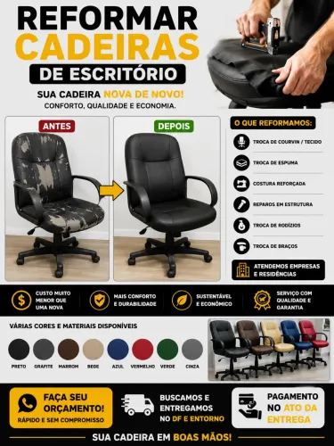 REFORMA DE CADEIRAS DE ESCRITÓRIO - DEIXE SUA CADEIRA NOVA DE NOVO