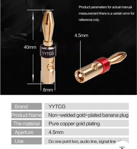 Conector Banana Áudio Cobre Puro Banhado a Ouro 