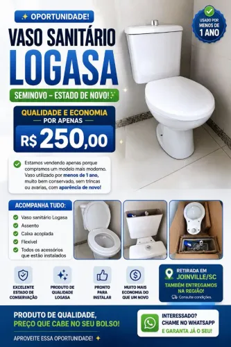 Vaso Sanitário Logasa Seminovo - Completo, Estado de Novo - R$ 250