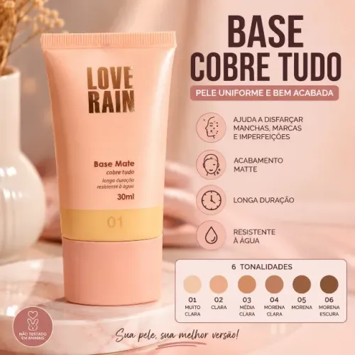 Base Cobre Tudo Love Rain Matte 30ml - 6 Tonalidades