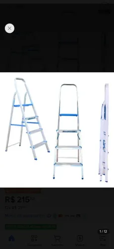 Escada Alumasa 4 Degraus Dobrável 85.3cm Alumínio Prata Azul Doméstica