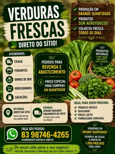 Verduras fresquinhas e sem agrotóxicos 