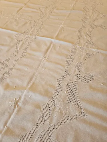Toalha de mesa, linho, branca, bordado feito à mão 