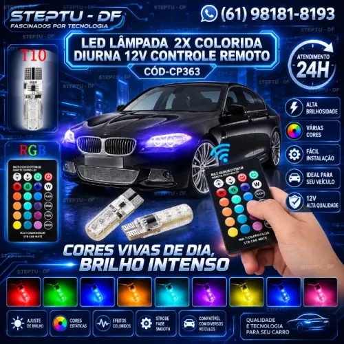 Led Carro Colorida Diurna 12v controle Remoto 2x Lâmpada Arduino Automação COD-CP363