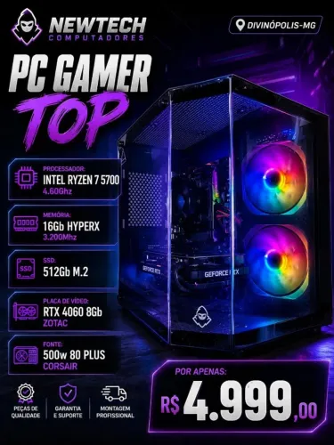 CPU Gamer Ryzen 7 5700 4.6Ghz / Mem 16Gb / SSD 512Gb M.2 / RTX 4060 8Gb (aceito cartão)
