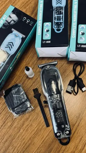 Maquininha de Cortar Cabelo e Barba LT-808 Transparente LED (Nova)