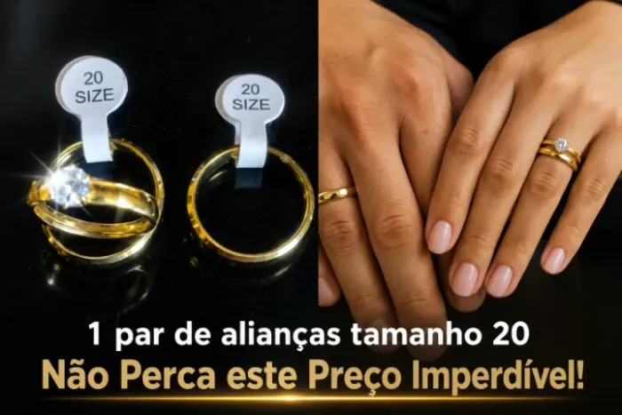 Aliança de Compromisso 1 Par com 1 Solitário Tam 20 Dedos Cheinhos Moeda Banhada Ouro