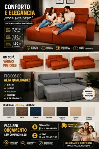Sofá retrátil de 1,80 simples mas confortável