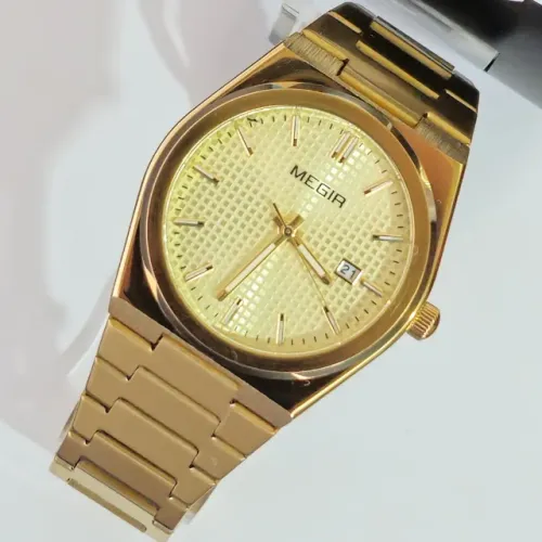 Relógio Masculino Megir 1086 Todo Dourado Premium Luxo Original