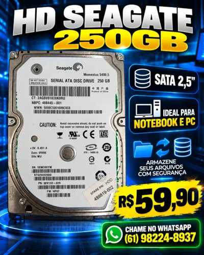 HD Seagate - 250GB - sata 2,5 - para Notebook e PC