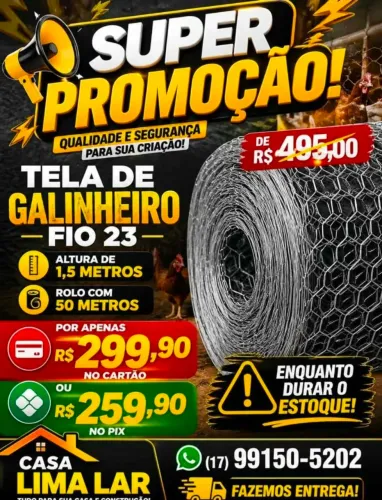 Rolo de tela galinheiro 50mt