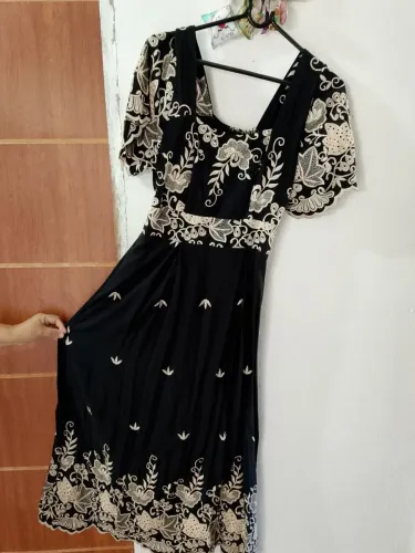 Vestido Longo Preto Estampado 