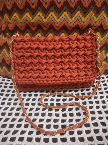 Bolsa de crochê de ombro salmão 