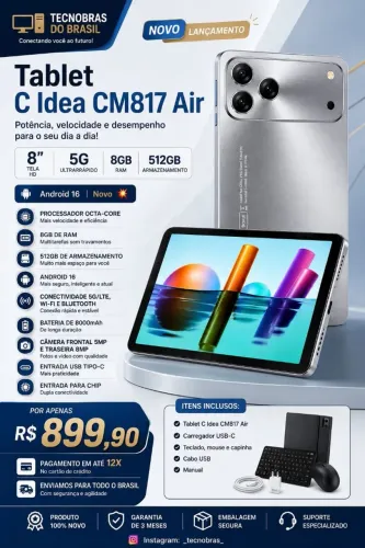 Tablet 8GB RAM 512GB Arm. Novo na caixa Lacrado