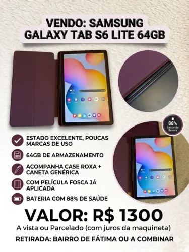 Samsung Galaxy Tab S6 Lite 64GB impecável!